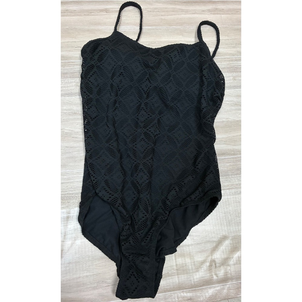 Catalina Womens Black Crochet Lace One Piece Swimsuit XL 16-18 Spaghetti Strap